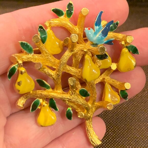 Designer Mid Century Cardoro "Partridge in a Pear Tree" Brooch - Signed - Picture 2 of 3